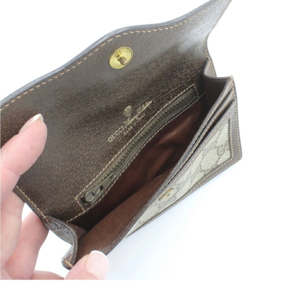 Vintage Authentic Gucci GG Supreme Monogram Brown Canvas And Leather Snap Wallet - Picture 8 of 9